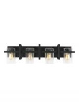  4441504-112 - Mitte transitional 4-light indoor dimmable bath vanity wall sconce in midnight black finish with cle