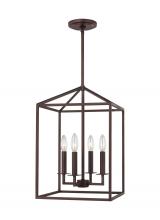  5215004-710 - Perryton transitional 4-light indoor dimmable small ceiling pendant hanging chandelier light in bron