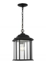  60031-12 - Kent traditional 1-light outdoor exterior ceiling hanging pendant in black finish with clear beveled