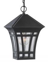  60131-12 - Herrington transitional 1-light outdoor exterior hanging ceiling pendant in black finish with clear