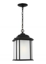  60531-12 - Kent traditional 1-light outdoor exterior ceiling hanging pendant in black finish with satin etched