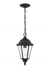  60938-12 - Bakersville traditional 1-light outdoor exterior pendant in black finish with clear beveled glass pa