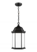  6238751-12 - Sevier traditional 1-light outdoor exterior ceiling hanging pendant in black finish with satin etche