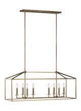  6615008-848 - Perryton transitional 8-light indoor dimmable linear ceiling chandelier pendant light in satin brass