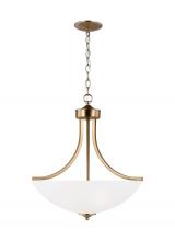  6616503-848 - Geary traditional indoor dimmable medium 3-light pendant in satin brass with a satin etched glass sh