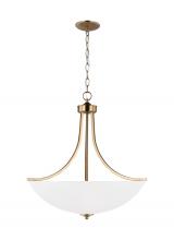  6616504-848 - Geary traditional indoor dimmable large 4-light pendant in satin brass with a satin etched glass sha