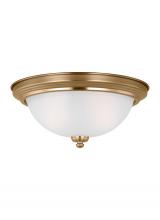  77064EN3-848 - Geary traditional indoor dimmable LED 2-light ceiling flush mount in satin brass with a satin etched