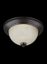  77065-710 - Geary transitional 3-light indoor dimmable ceiling flush mount fixture in bronze finish with amber s