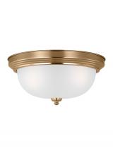  77065-848 - Geary traditional indoor dimmable 3-light ceiling flush mount in satin brass with a satin etched gla