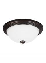  77265-710 - Geary transitional 3-light indoor dimmable ceiling flush mount fixture in bronze finish with satin e