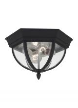  78136-12 - Wynfield traditional 2-light outdoor exterior ceiling ceiling flush mount in black finish with clear