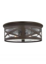  7821402-71 - Outdoor Ceiling traditional 2-light outdoor exterior ceiling flush mount in antique bronze finish wi