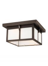  7852702-71 - Tomek modern 2-light outdoor exterior ceiling flush mount in antique bronze finish with etched white