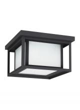  79039EN3-12 - Hunnington contemporary 2-light LED outdoor exterior ceiling flush mount in black finish with etched