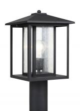  82027-12 - Hunnington contemporary 1-light outdoor exterior post lantern in black finish with clear seeded glas