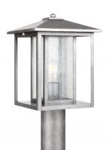  82027-57 - Hunnington contemporary 1-light outdoor exterior post lantern in weathered pewter grey finish with c
