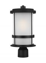  8290901-12 - Wilburn modern 1-light outdoor exterior post lantern in black finish with satin etched glass shade