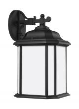  84531-12 - Kent traditional 1-light outdoor exterior large wall lantern sconce in black finish with satin etche
