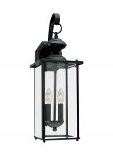  8468-12 - Jamestowne transitional 2-light outdoor exterior wall lantern in black finish with clear beveled gla
