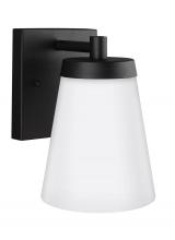  8538601-12 - Renville transitional 1-light outdoor exterior small wall lantern sconce in black finish with satin