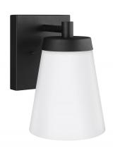  8638601-12 - Renville transitional 1-light outdoor exterior large wall lantern sconce in black finish with satin