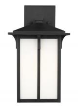 8652701-12 - Tomek modern 1-light outdoor exterior medium wall lantern sconce in black finish with etched white g