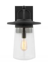  8708901-12 - Tybee traditional 1-light outdoor exterior large wall lantern in black finish with clear glass shade