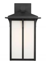  8752701-12 - Tomek modern 1-light outdoor exterior large wall lantern sconce in black finish with etched white gl