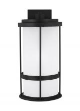  8790901-12 - Wilburn modern 1-light outdoor exterior large wall lantern sconce in black finish with satin etched