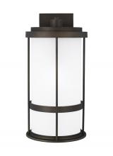  8790901-71 - Wilburn modern 1-light outdoor exterior large wall lantern sconce in antique bronze finish with sati