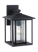  88027-12 - Hunnington contemporary 1-light outdoor exterior medium wall lantern in black finish with clear seed