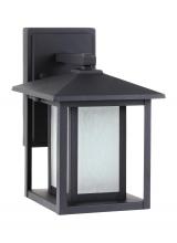  89029-12 - Hunnington contemporary 1-light outdoor exterior small wall lantern in black finish with etched seed