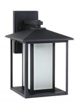  89031-12 - Hunnington contemporary 1-light outdoor exterior medium wall lantern in black finish with etched see