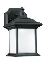  89101EN3-12 - Wynfield traditional 1-light LED outdoor exterior wall lantern sconce in black finish with frosted g