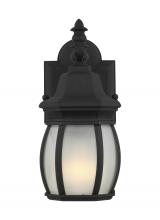  89104-12 - Wynfield traditional 1-light outdoor exterior small wall lantern sconce in black finish with frosted