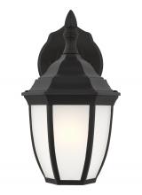  89936-12 - Bakersville traditional 1-light outdoor exterior round small wall lantern sconce in black finish wit