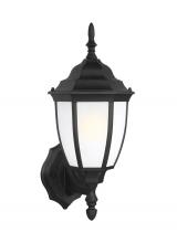  89940-12 - Bakersville traditional 1-light outdoor exterior round wall lantern sconce in black finish with sati