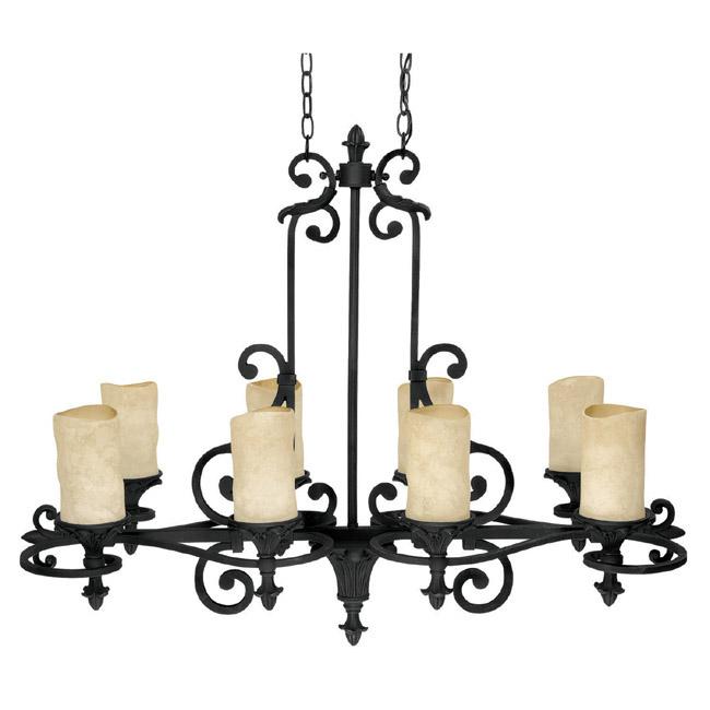 Eight Light Wrought Iron Candle Chandelier
