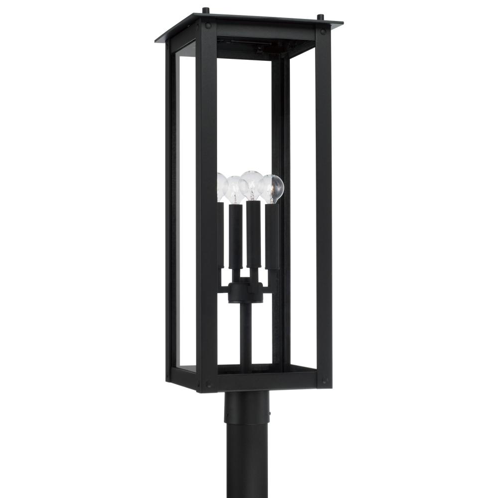 4-Light Post Lantern in Black with Clear Glass