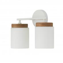  150921LT-547 - 2-Light Cylindrical Vanity in White with Mango Wood and Soft White Glass