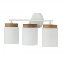  150931LT-547 - 3-Light Cylindrical Vanity in White with Mango Wood and Soft White Glass