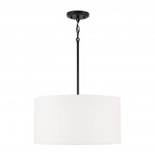  314632MB-659 - 3-Light Pendant in Matte Black with White Fabric Drum Shade and Acrylic Diffuser