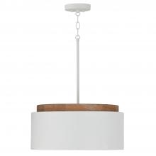  350912LT - 1-Light Drum Pendant in White with Mango Wood and Matte White Metal Shade