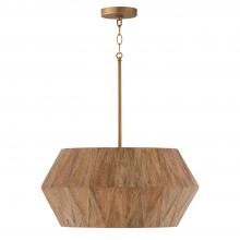  351041LW - 4-Light Pendant in Hand-distressed Patinaed Brass and Handcrafted Mango Wood