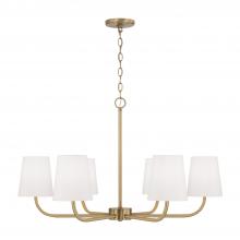 449462AD-706 - 6-Light Chandelier in Aged Brass with White Fabric Stay-Straight Shades