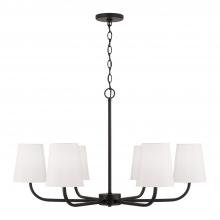  449462MB-706 - 6-Light Chandelier in Matte Black with White Fabric Stay-Straight Shades