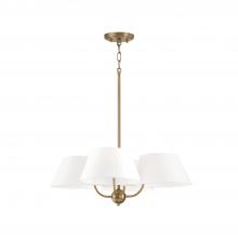  450441AD - 4-Light Low-Profile Chandelier Semi-Flush in Aged Brass with White Fabric Shades