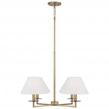  452241AD - 4-Light Chandelier in Aged Brass with White Fabric Stay-Straight Shades