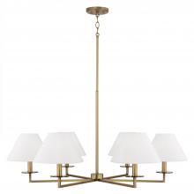  452261AD - 6-Light Chandelier in Aged Brass with White Fabric Stay-Straight Shades