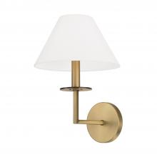  652211AD - 1-Light Sconce in Aged Brass with White Fabric Stay-Straight Shade